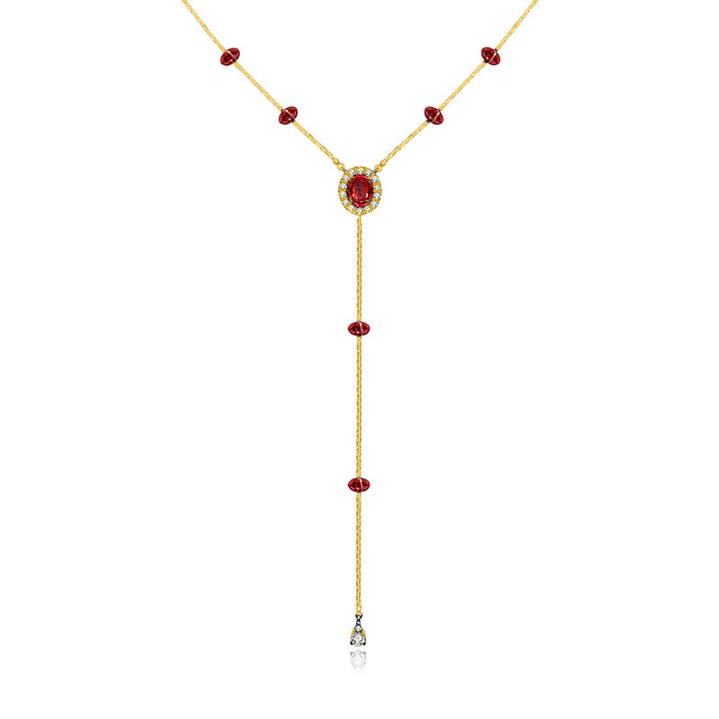 18k Gold By the Yard Ruby Dangle Necklace - Genevieve Collection