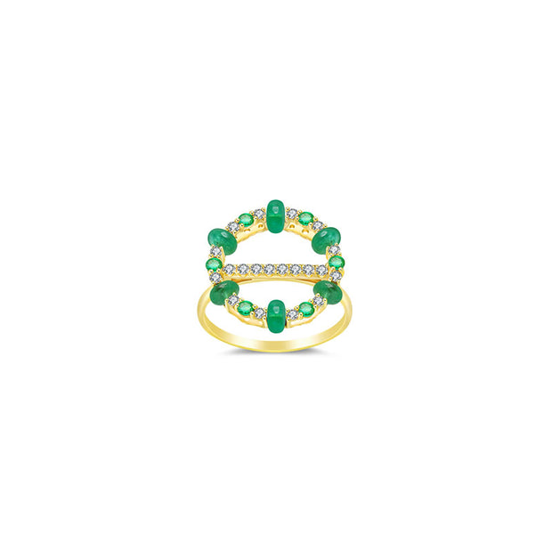 18k Gold 2 ways Beaded Emerald and Diamond Ring - Genevieve Collection