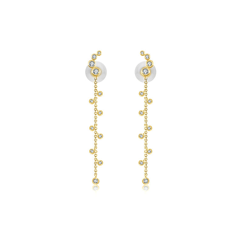 18k Gold Round Pattern Dangle Diamond Earring - Genevieve Collection