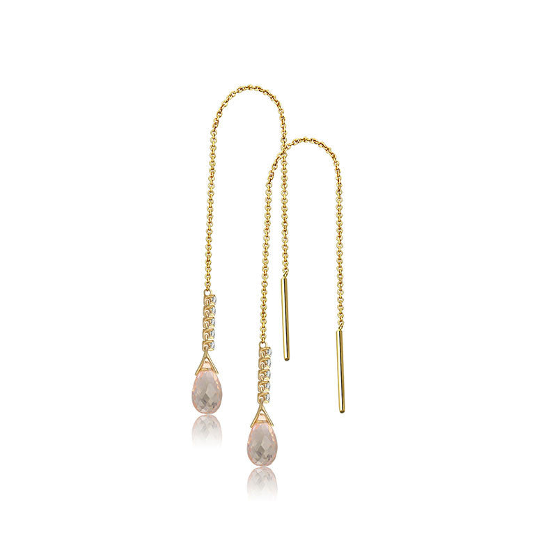 18k Gold Pink Quartz Chain Diamond Earring - Genevieve Collection