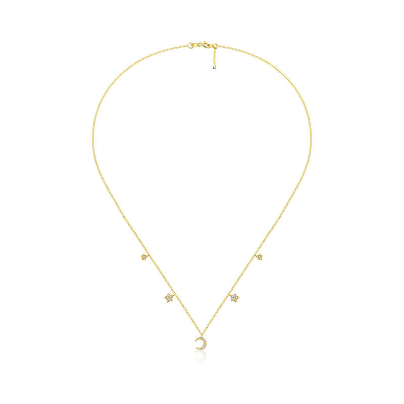 18k Gold Moon & Star Shape Diamond Necklace / Choker - Genevieve Collection