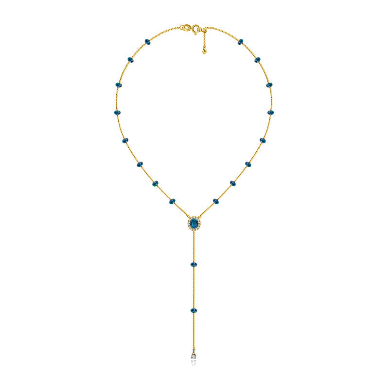 18k Gold By the Yard Sapphire Dangle Necklace - Genevieve Collection