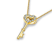 18k Gold Key Shape Diamond Necklace - Genevieve Collection