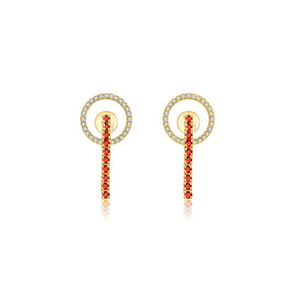 18k Gold Hollow Round Shape with Line Ruby Earring - Genevieve Collection