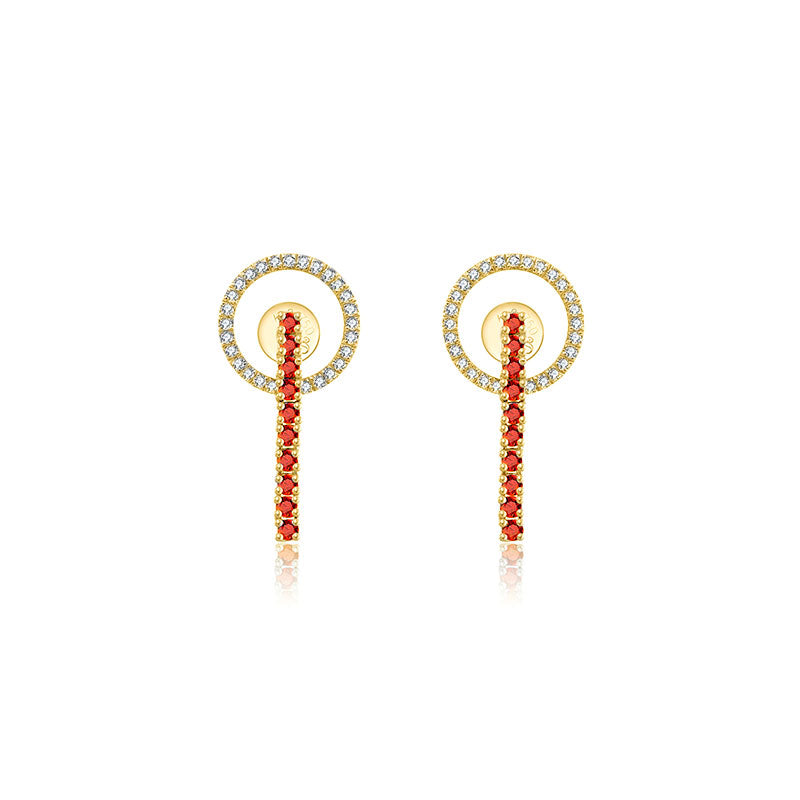 18k Gold Hollow Round Shape with Line Ruby Earring - Genevieve Collection