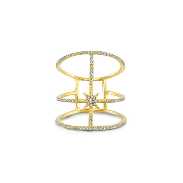 18k Gold Triple line Star Diamond Ring - Genevieve Collection