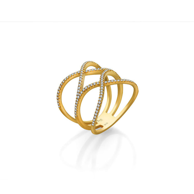 18k Gold Double Wave Diamond Ring - Genevieve Collection