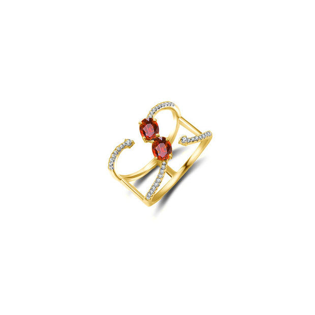 18k Gold Double Ruby Connected Diamond Ring - Genevieve Collection