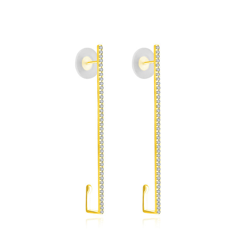 18k Gold Long Vertical Line Diamond Ear Cuff - Genevieve Collection