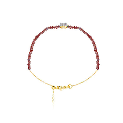 18k Gold Ruby Beaded with Square Shape Diamond Bracelet - Genevieve Collection