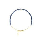 18k Gold Sapphire Beaded with Flower Shape Diamond Bracelet - Genevieve Collection