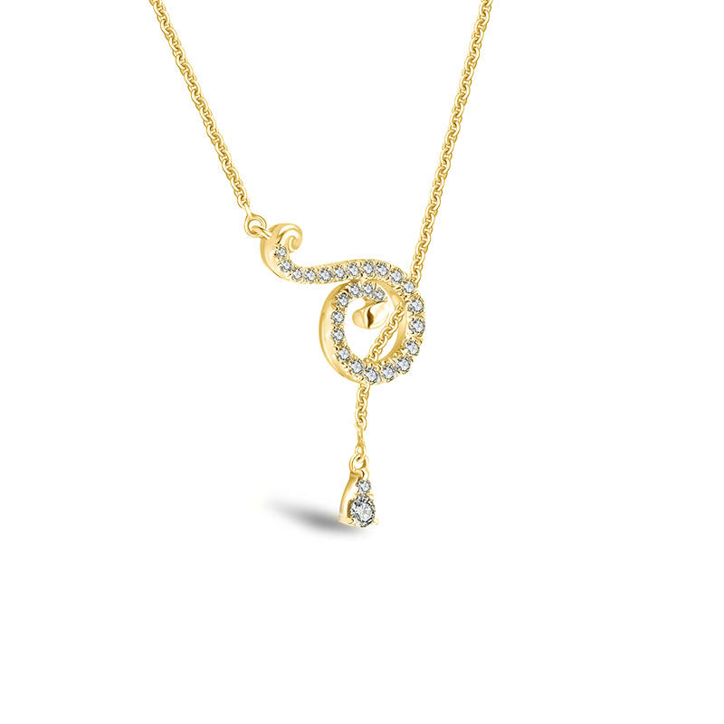 18k Gold Curve Shape Adjustable Diamond Necklace - Genevieve Collection