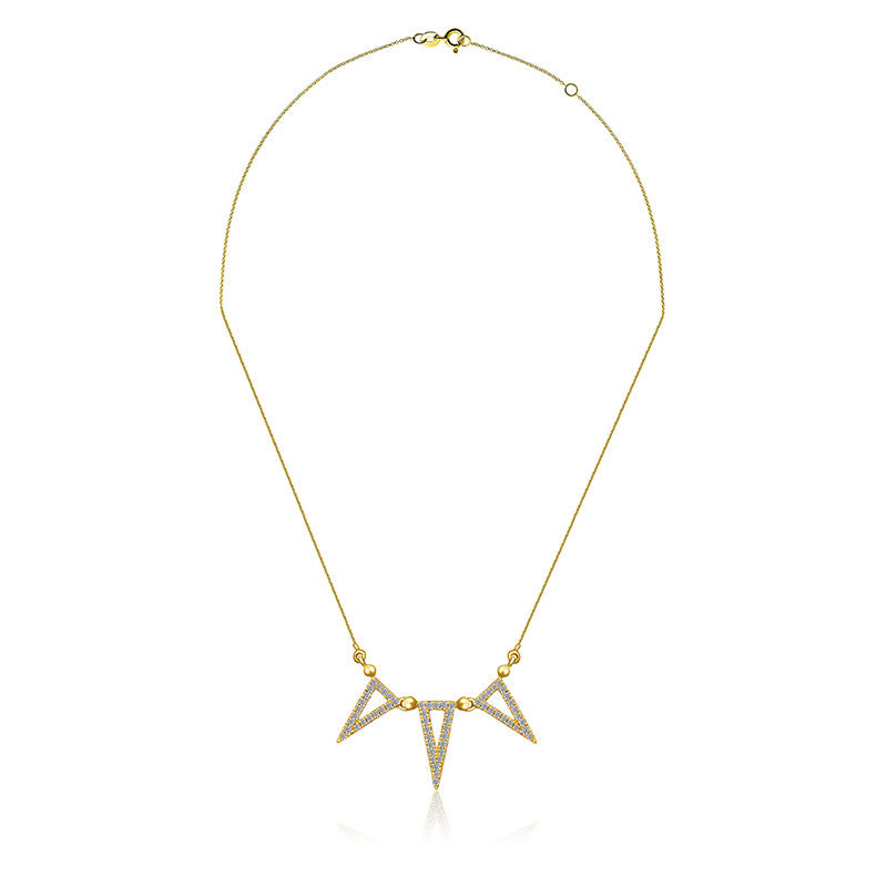 18k Gold Triple Hollow Triangle Diamond Necklace - Genevieve Collection