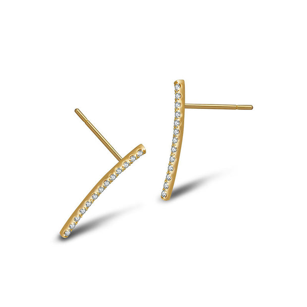 18k Gold Single Diamond Curved Bar Upward Earring - Genevieve Collection