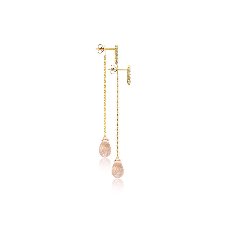 18k Gold Pink Quartz Chain Diamond Earring With Drop Shape - Genevieve Collection