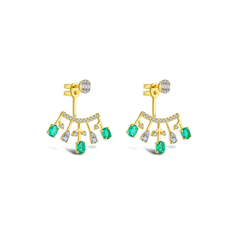 18k Gold Diamond Ear Jacket with Emerald - Genevieve Collection