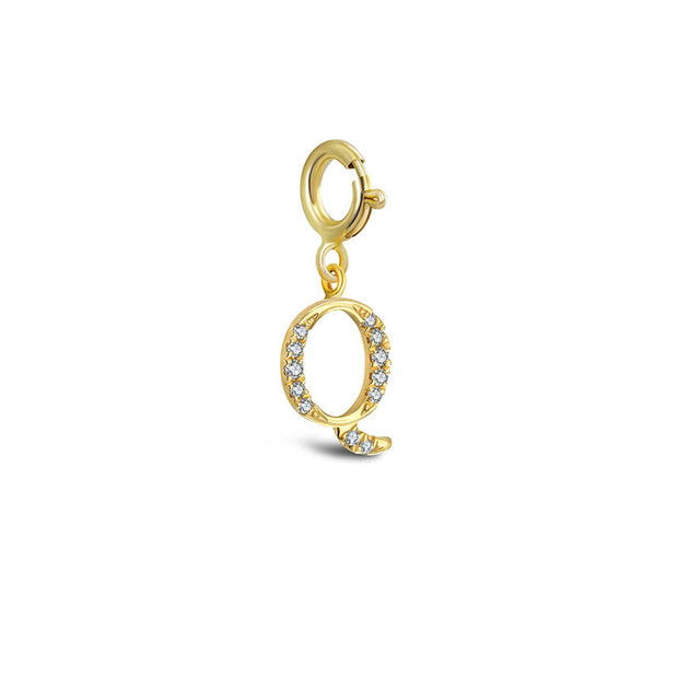 18k Gold Letter "Q" Diamond Charms - Genevieve Collection