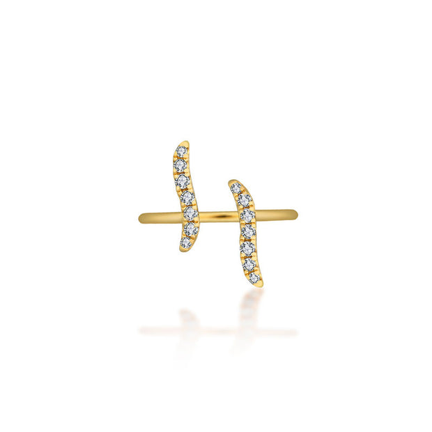 18k Gold Wavy Diamond Midi / Pinky Ring - Genevieve Collection