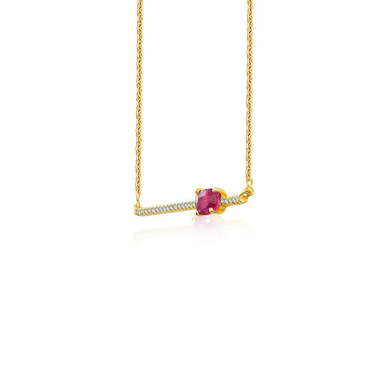 18k Gold Line Diamond Necklace with Ruby - Genevieve Collection