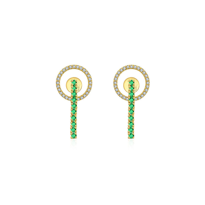 18k Gold Hollow Round Shape with Line Emerald Earring - Genevieve Collection