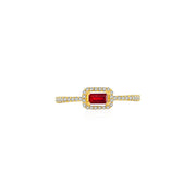 18k Gold Rectangle Shape Ruby Ring Surrounded by Diamond - Genevieve Collection