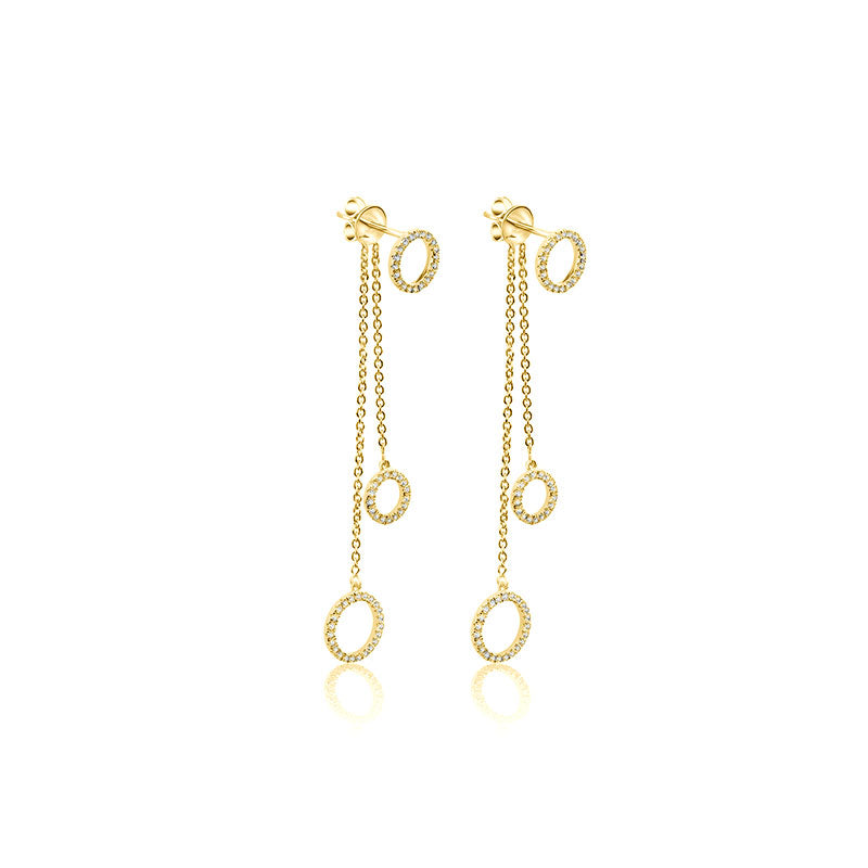 18k Gold Hollow Round Shape Diamond Dangle Earring - Genevieve Collection