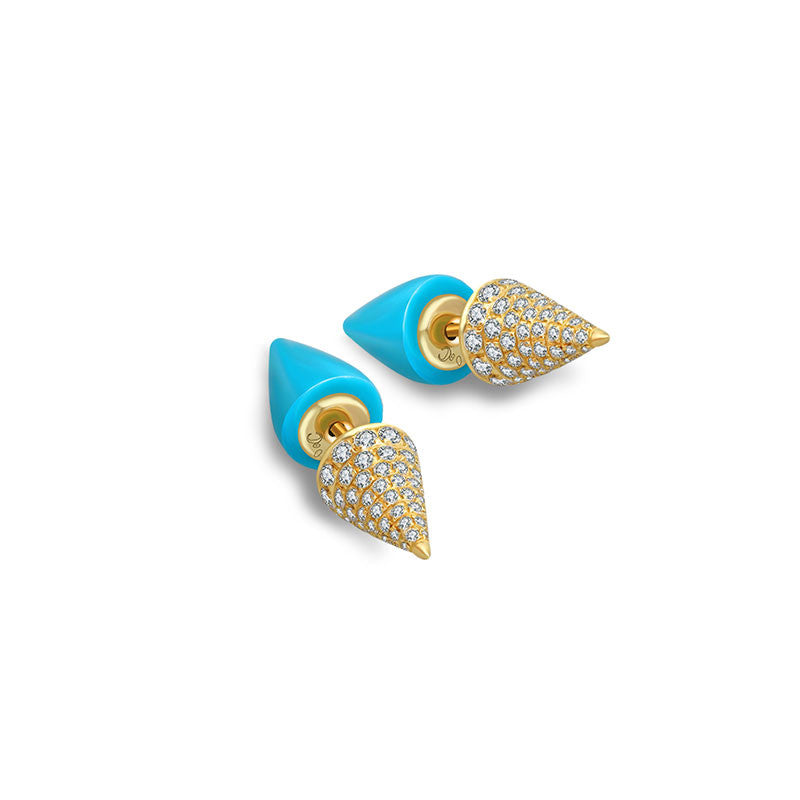 18k Gold 2 Ways Turquoise Diamond Earring in Cone Shape - Genevieve Collection