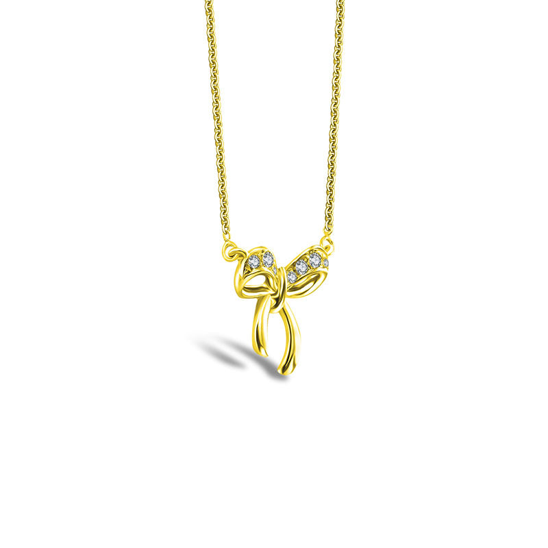 18k Gold Ribbon Bow Diamond Necklace - Genevieve Collection