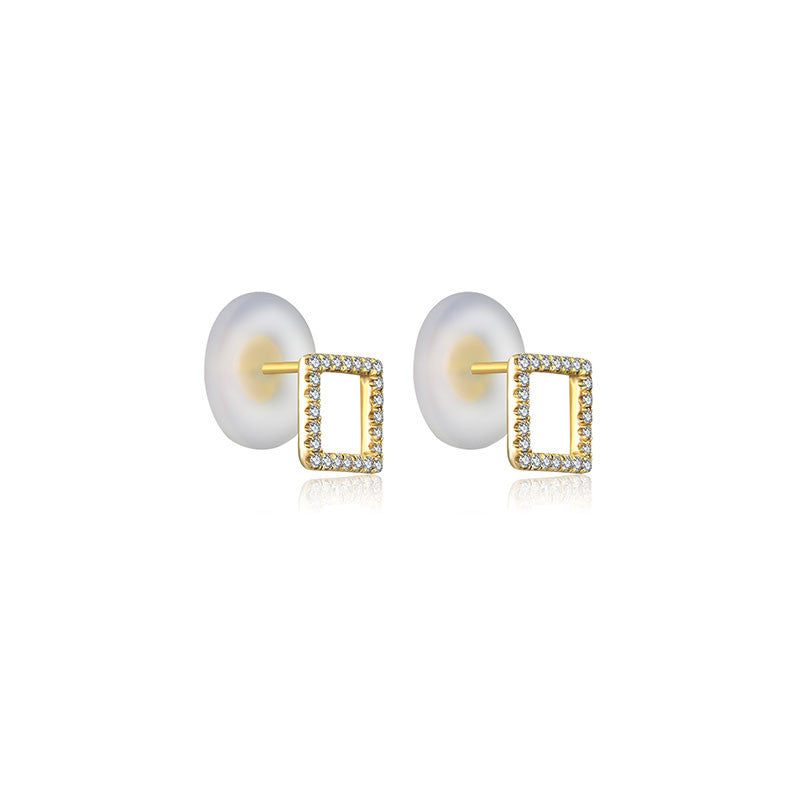 18k Gold Hollow Square Diamond Earring - Genevieve Collection