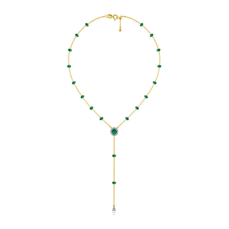 18k Gold By the Yard Emerald Dangle Necklace - Genevieve Collection