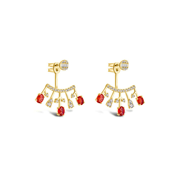 18k Gold Diamond Ear Jacket with Ruby - Genevieve Collection