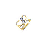 18k Gold Double Sapphire Connected Diamond Ring - Genevieve Collection