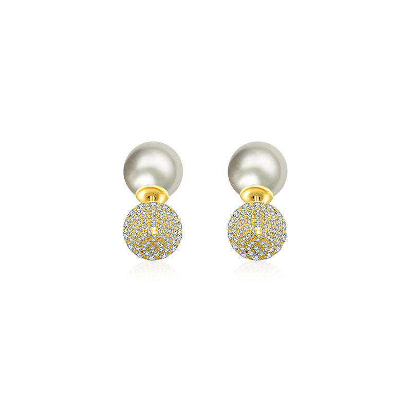 18k Gold 2 Ways Pearl Diamond Earring in Cone Shape - Genevieve Collection