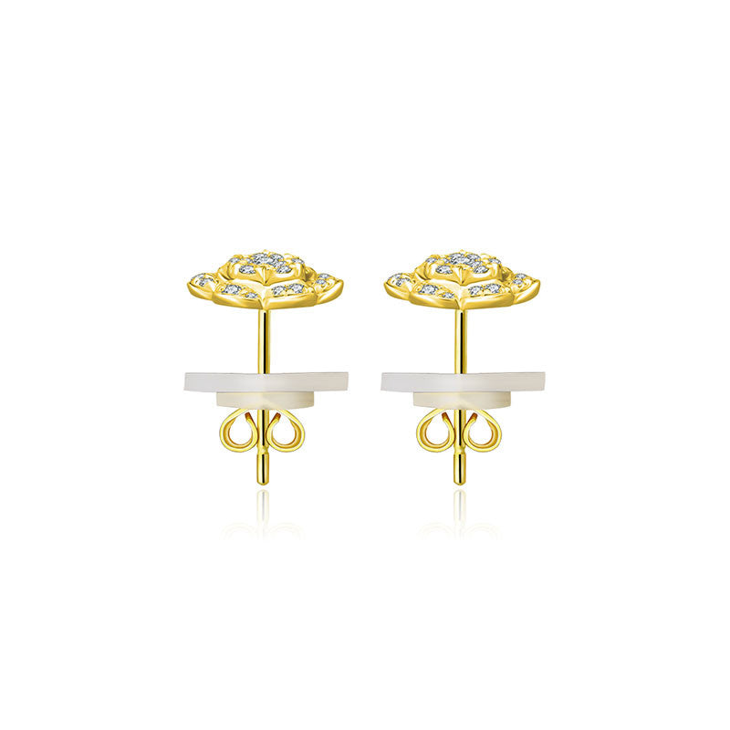 18k Gold Flower Shape Diamond Earring - Genevieve Collection