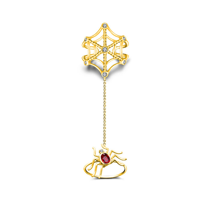 18k Gold Spider Connection Diamond Ring With Ruby - Genevieve Collection