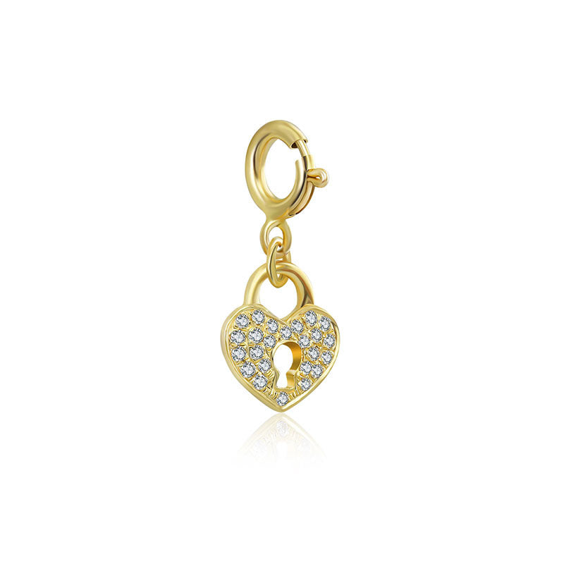 18k Gold Heart Shape Lock Diamond Charms - Genevieve Collection