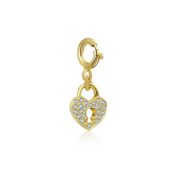 18k Gold Heart Shape Lock Diamond Charms - Genevieve Collection