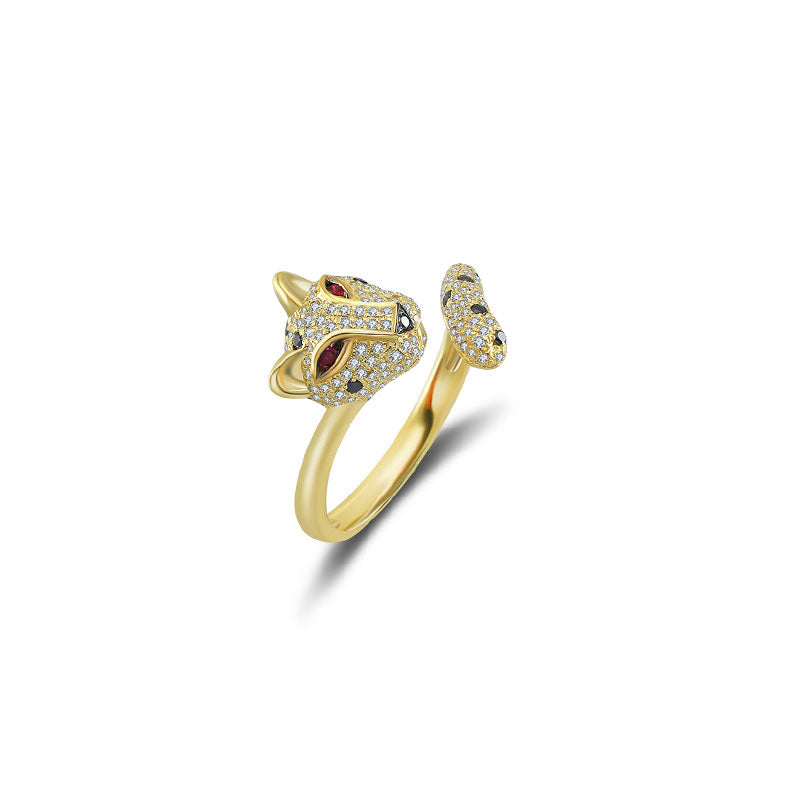 18k Gold Leopard Shape Diamond Open Ring - Genevieve Collection