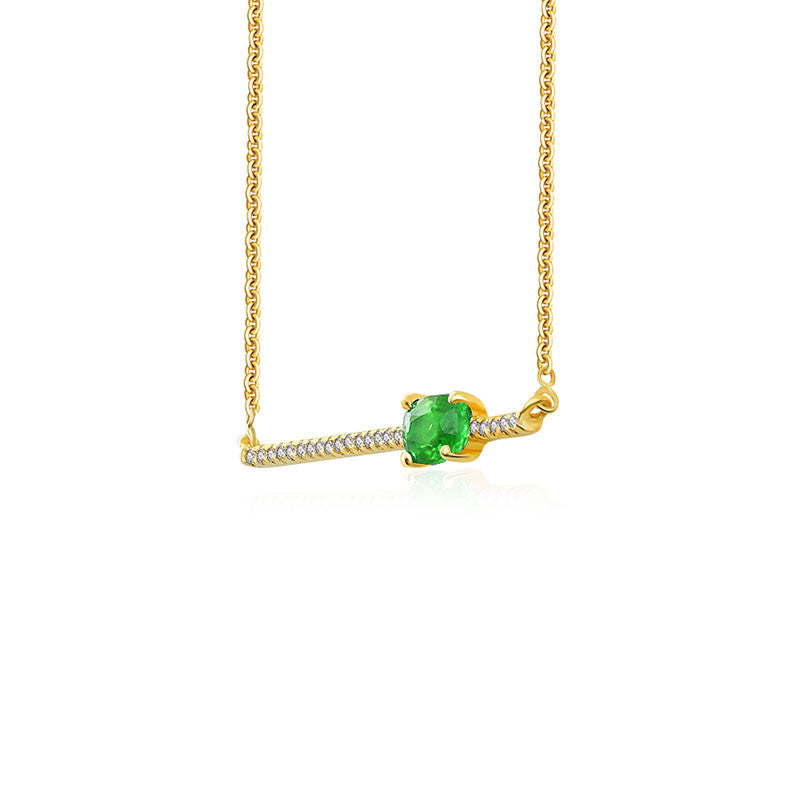 18k Gold Line Diamond Necklace with Emerald - Genevieve Collection