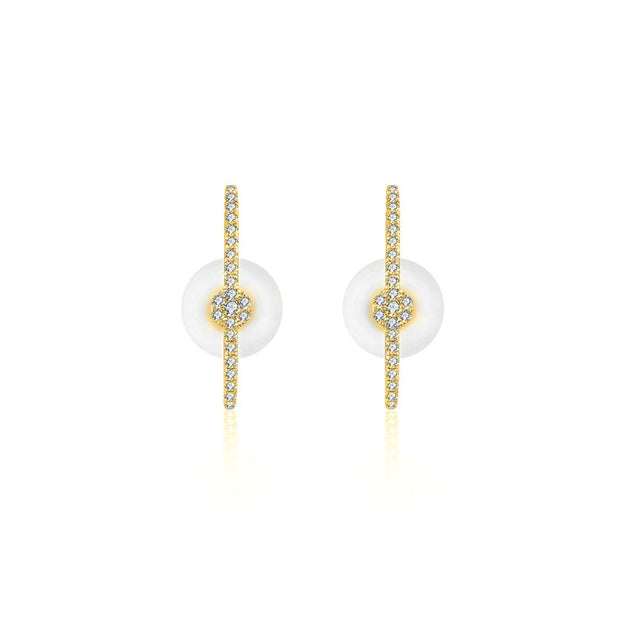 18k Gold Round Pattern Half Hoop Diamond Earring - Genevieve Collection
