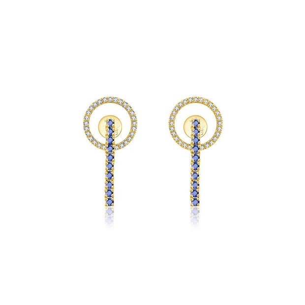 18k Gold Hollow Round Shape with Line Sapphire Earring - Genevieve Collection