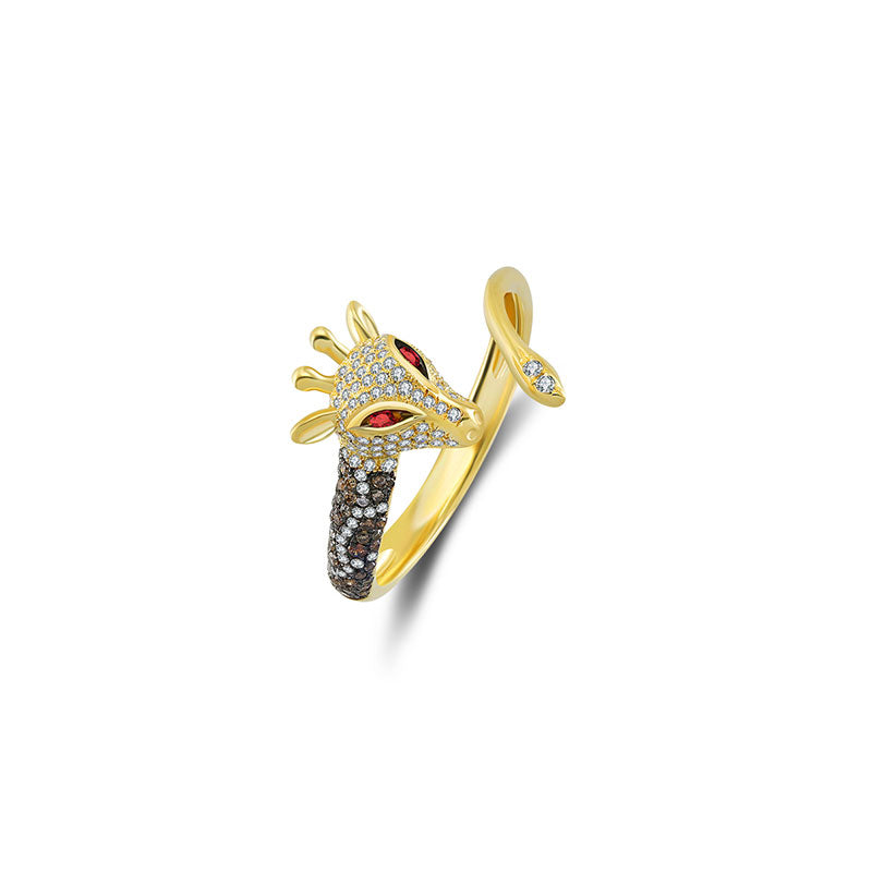 18k Gold Giraffe Shape Diamond Open Ring - Genevieve Collection