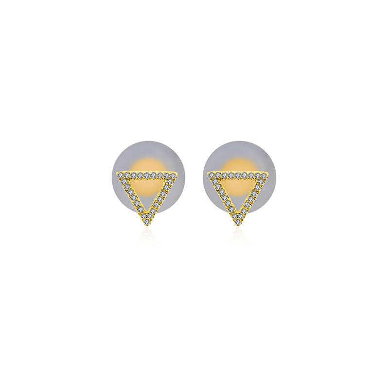 18k Gold Hollow Triangle Diamond Earring - Genevieve Collection