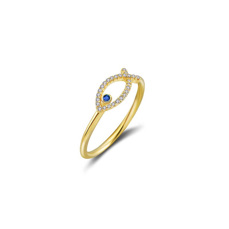 18k Gold Fish Shape Diamond Ring with Sapphire - Genevieve Collection