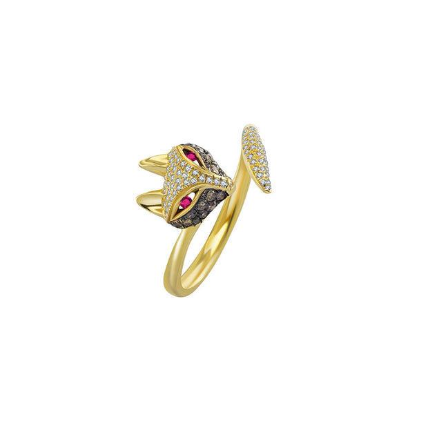 18k Gold Fox Shape Diamond Open Ring - Genevieve Collection