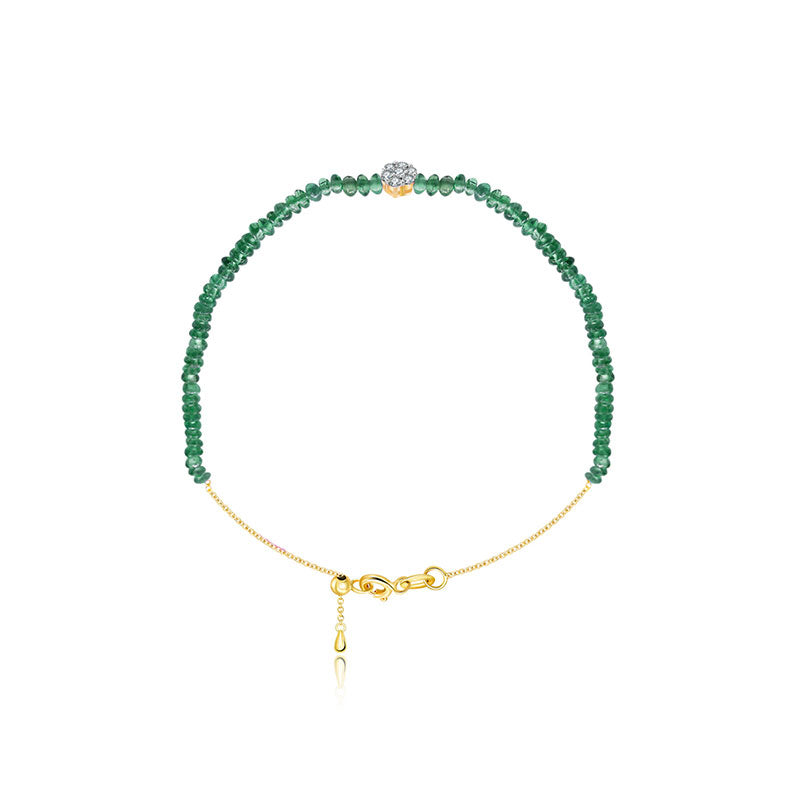 18k Gold Emerald Beaded with Flower Shape Diamond Bracelet - Genevieve Collection