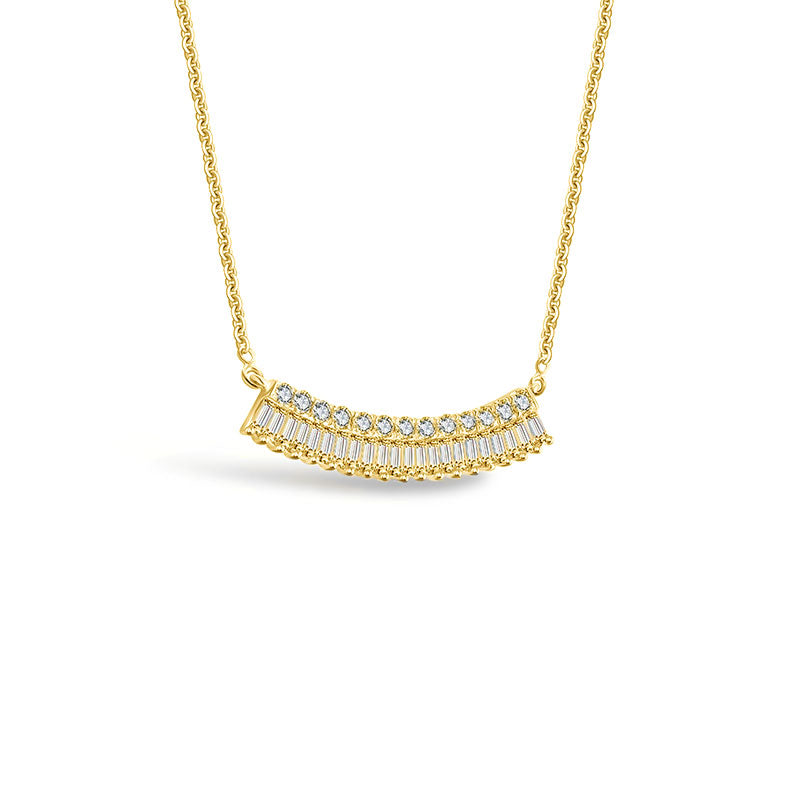 18k Gold Curve Shape with Rectangle Diamond Necklace - Genevieve Collection