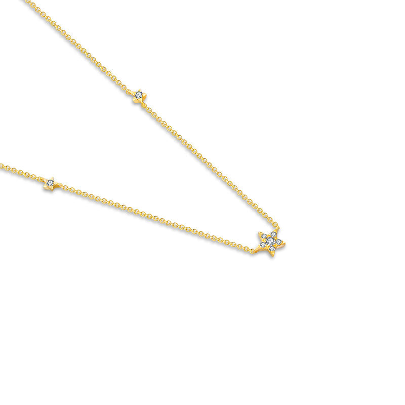 18k Gold Triple Star Shape Diamond Necklace / Choker - Genevieve Collection