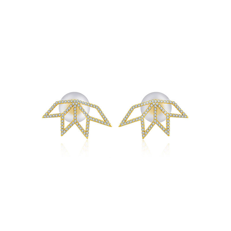 18k Gold Hollow Leaf Shape Diamond Earring - Genevieve Collection