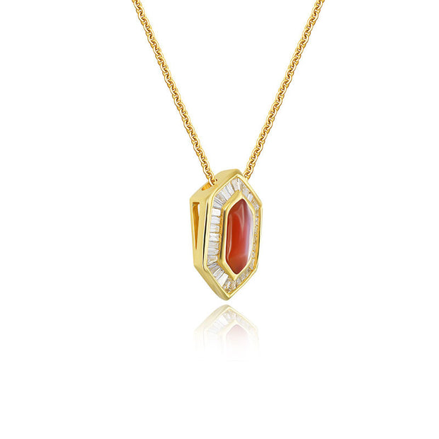 18k Gold Hexagonal Shape Pink Shell Diamond Necklace - Genevieve Collection